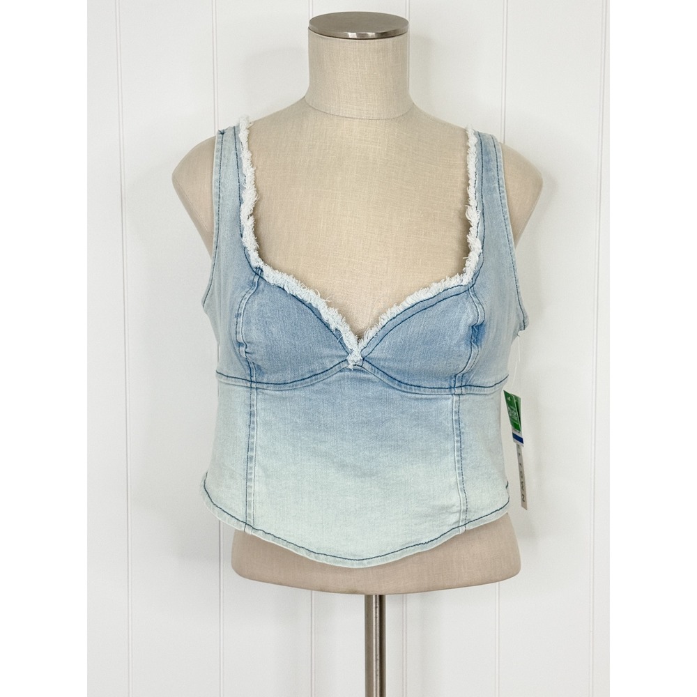 Tinseltown Raw Hem Denim Corset Top NWT Women XL Light Blue Y2K Boho Festival